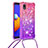 Silicone Candy Rubber TPU Bling-Bling Soft Case Cover with Lanyard Strap S01 for Samsung Galaxy A01 Core Hot Pink