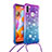 Silicone Candy Rubber TPU Bling-Bling Soft Case Cover with Lanyard Strap S01 for Samsung Galaxy A11 Purple