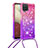 Silicone Candy Rubber TPU Bling-Bling Soft Case Cover with Lanyard Strap S01 for Samsung Galaxy A12 Hot Pink