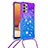 Silicone Candy Rubber TPU Bling-Bling Soft Case Cover with Lanyard Strap S01 for Samsung Galaxy A32 5G Purple
