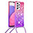 Silicone Candy Rubber TPU Bling-Bling Soft Case Cover with Lanyard Strap S01 for Samsung Galaxy A33 5G Hot Pink