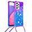 Silicone Candy Rubber TPU Bling-Bling Soft Case Cover with Lanyard Strap S01 for Samsung Galaxy A33 5G Purple