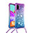 Silicone Candy Rubber TPU Bling-Bling Soft Case Cover with Lanyard Strap S01 for Samsung Galaxy A41 Purple