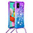 Silicone Candy Rubber TPU Bling-Bling Soft Case Cover with Lanyard Strap S01 for Samsung Galaxy A51 4G Purple