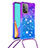 Silicone Candy Rubber TPU Bling-Bling Soft Case Cover with Lanyard Strap S01 for Samsung Galaxy A52 4G Purple