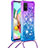 Silicone Candy Rubber TPU Bling-Bling Soft Case Cover with Lanyard Strap S01 for Samsung Galaxy A71 5G Purple