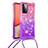 Silicone Candy Rubber TPU Bling-Bling Soft Case Cover with Lanyard Strap S01 for Samsung Galaxy A72 5G Hot Pink