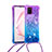 Silicone Candy Rubber TPU Bling-Bling Soft Case Cover with Lanyard Strap S01 for Samsung Galaxy A81 Purple