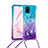 Silicone Candy Rubber TPU Bling-Bling Soft Case Cover with Lanyard Strap S01 for Samsung Galaxy A81 Sky Blue