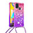 Silicone Candy Rubber TPU Bling-Bling Soft Case Cover with Lanyard Strap S01 for Samsung Galaxy M21s Hot Pink