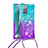 Silicone Candy Rubber TPU Bling-Bling Soft Case Cover with Lanyard Strap S01 for Samsung Galaxy Note 20 5G Sky Blue