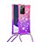 Silicone Candy Rubber TPU Bling-Bling Soft Case Cover with Lanyard Strap S01 for Samsung Galaxy Note 20 Ultra 5G Hot Pink
