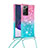 Silicone Candy Rubber TPU Bling-Bling Soft Case Cover with Lanyard Strap S01 for Samsung Galaxy Note 20 Ultra 5G Pink