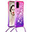 Silicone Candy Rubber TPU Bling-Bling Soft Case Cover with Lanyard Strap S01 for Samsung Galaxy S20 5G Hot Pink