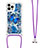 Silicone Candy Rubber TPU Bling-Bling Soft Case Cover with Lanyard Strap S02 for Apple iPhone 13 Pro Blue