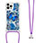 Silicone Candy Rubber TPU Bling-Bling Soft Case Cover with Lanyard Strap S02 for Apple iPhone 13 Pro Max Blue