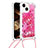 Silicone Candy Rubber TPU Bling-Bling Soft Case Cover with Lanyard Strap S02 for Apple iPhone 13 Red