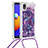 Silicone Candy Rubber TPU Bling-Bling Soft Case Cover with Lanyard Strap S02 for Samsung Galaxy A01 Core Purple