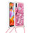 Silicone Candy Rubber TPU Bling-Bling Soft Case Cover with Lanyard Strap S02 for Samsung Galaxy A11 Hot Pink