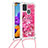 Silicone Candy Rubber TPU Bling-Bling Soft Case Cover with Lanyard Strap S02 for Samsung Galaxy A21s Hot Pink