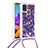 Silicone Candy Rubber TPU Bling-Bling Soft Case Cover with Lanyard Strap S02 for Samsung Galaxy A21s Purple