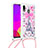 Silicone Candy Rubber TPU Bling-Bling Soft Case Cover with Lanyard Strap S02 for Samsung Galaxy A30 Pink