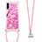 Silicone Candy Rubber TPU Bling-Bling Soft Case Cover with Lanyard Strap S02 for Samsung Galaxy A30S Hot Pink