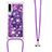 Silicone Candy Rubber TPU Bling-Bling Soft Case Cover with Lanyard Strap S02 for Samsung Galaxy A30S Purple