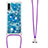 Silicone Candy Rubber TPU Bling-Bling Soft Case Cover with Lanyard Strap S02 for Samsung Galaxy A50 Blue