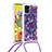 Silicone Candy Rubber TPU Bling-Bling Soft Case Cover with Lanyard Strap S02 for Samsung Galaxy A51 4G Purple