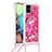 Silicone Candy Rubber TPU Bling-Bling Soft Case Cover with Lanyard Strap S02 for Samsung Galaxy A71 5G Hot Pink