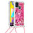 Silicone Candy Rubber TPU Bling-Bling Soft Case Cover with Lanyard Strap S02 for Samsung Galaxy M21s Hot Pink