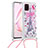 Silicone Candy Rubber TPU Bling-Bling Soft Case Cover with Lanyard Strap S02 for Samsung Galaxy Note 10 Lite Pink