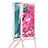 Silicone Candy Rubber TPU Bling-Bling Soft Case Cover with Lanyard Strap S02 for Samsung Galaxy Note 20 5G Hot Pink