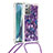 Silicone Candy Rubber TPU Bling-Bling Soft Case Cover with Lanyard Strap S02 for Samsung Galaxy Note 20 5G Purple