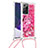 Silicone Candy Rubber TPU Bling-Bling Soft Case Cover with Lanyard Strap S02 for Samsung Galaxy Note 20 Ultra 5G Hot Pink