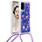 Silicone Candy Rubber TPU Bling-Bling Soft Case Cover with Lanyard Strap S02 for Samsung Galaxy S20 Purple