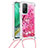 Silicone Candy Rubber TPU Bling-Bling Soft Case Cover with Lanyard Strap S02 for Xiaomi Mi 10T Pro 5G Hot Pink