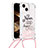 Silicone Candy Rubber TPU Bling-Bling Soft Case Cover with Lanyard Strap S03 for Apple iPhone 13 Pink