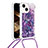 Silicone Candy Rubber TPU Bling-Bling Soft Case Cover with Lanyard Strap S03 for Apple iPhone 13 Purple