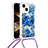 Silicone Candy Rubber TPU Bling-Bling Soft Case Cover with Lanyard Strap S03 for Apple iPhone 14 Blue