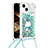 Silicone Candy Rubber TPU Bling-Bling Soft Case Cover with Lanyard Strap S03 for Apple iPhone 14 Green