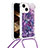 Silicone Candy Rubber TPU Bling-Bling Soft Case Cover with Lanyard Strap S03 for Apple iPhone 14 Plus Purple