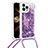 Silicone Candy Rubber TPU Bling-Bling Soft Case Cover with Lanyard Strap S03 for Apple iPhone 14 Pro Purple