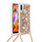 Silicone Candy Rubber TPU Bling-Bling Soft Case Cover with Lanyard Strap S03 for Samsung Galaxy A11 Gold