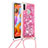 Silicone Candy Rubber TPU Bling-Bling Soft Case Cover with Lanyard Strap S03 for Samsung Galaxy A11 Hot Pink