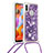 Silicone Candy Rubber TPU Bling-Bling Soft Case Cover with Lanyard Strap S03 for Samsung Galaxy A11 Purple