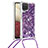 Silicone Candy Rubber TPU Bling-Bling Soft Case Cover with Lanyard Strap S03 for Samsung Galaxy A12 Purple