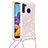 Silicone Candy Rubber TPU Bling-Bling Soft Case Cover with Lanyard Strap S03 for Samsung Galaxy A21 Pink