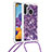 Silicone Candy Rubber TPU Bling-Bling Soft Case Cover with Lanyard Strap S03 for Samsung Galaxy A21 Purple